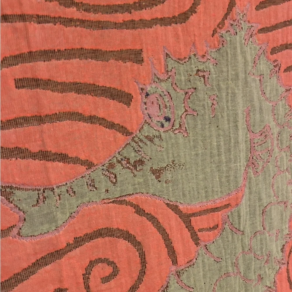 Seahorse Towel + Tapestry in Coral Orange Deep Blue + Lime Green Size 38” x 68”